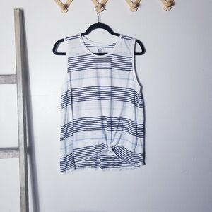 SO WHITE WITH BLUE STRIPES TANK WITH KNOT SIZE LARGE